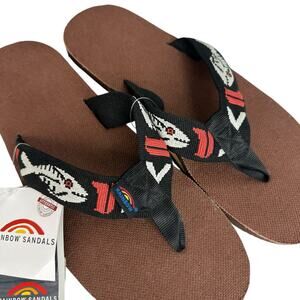 Rainbow Sandals Flip Flops Mens XL Size 11 / 12 Silver Fish Strap Hemp Eco Beach